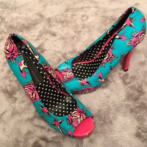 Pink and teal heels